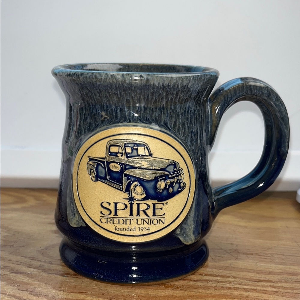 Deneen Pottery Spire‎ Credit Union Blue Mug